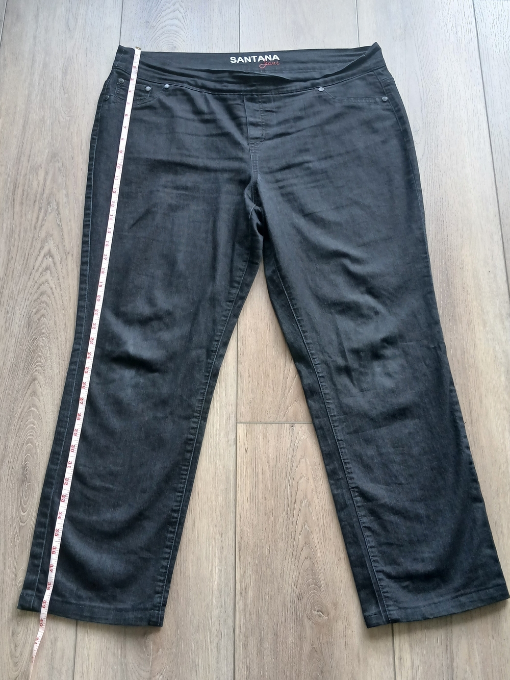 Santana Jeans Pull-On Black Denim Pants Size 16x32L Stretch Straight Leg - Picture 4 of 10
